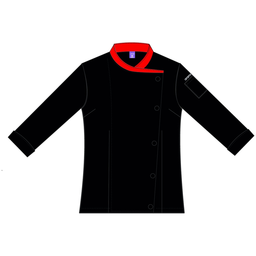 CHAQUETA NEGRO CHEF C/VIVO ROJO DAMA ARAMARK