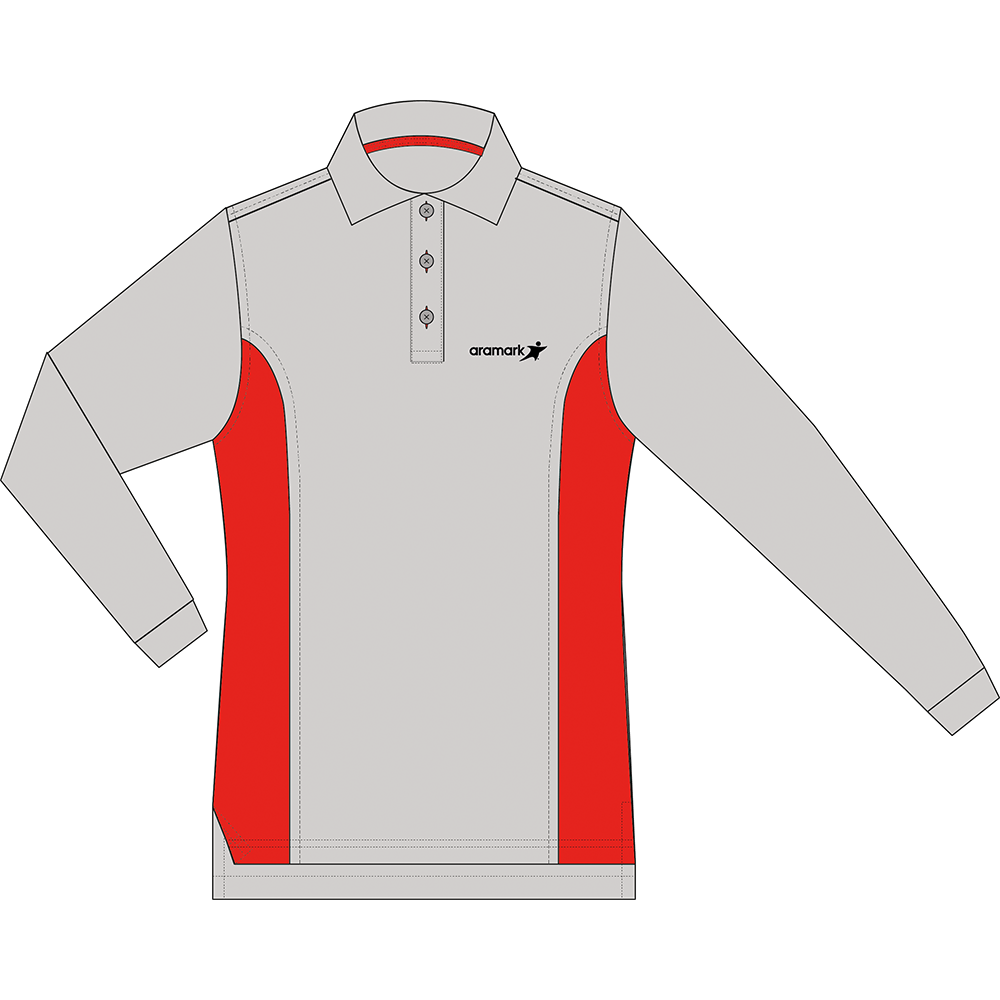 POLERA GRIS CLARO/ROJO PIQUE DAMA M/L 100% ALGODON ARAMARK