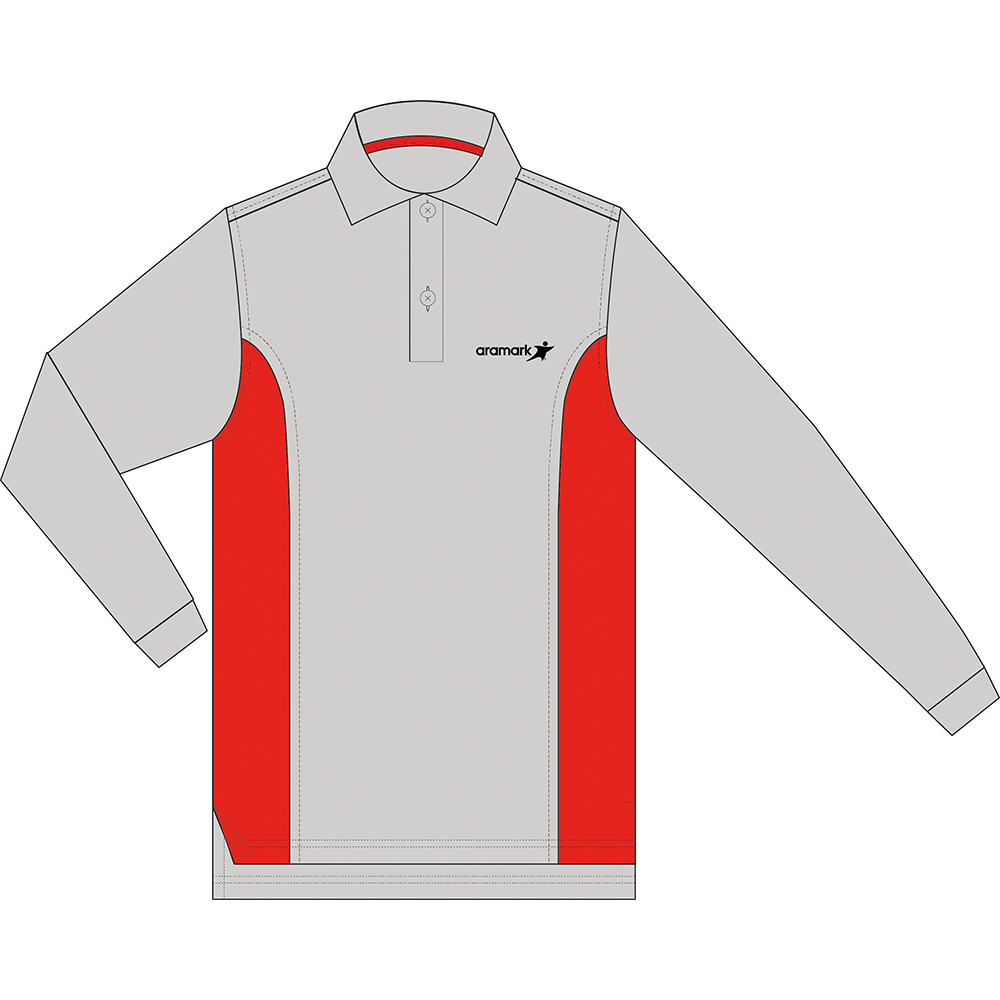 POLERA GRIS CLARO/ROJO PIQUE VARON M/L 100% ALGODON ARAMARK